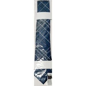 Brand New Classic Cross Lines Blue Silver Black WOVEN Mens Tie Necktie Polyester